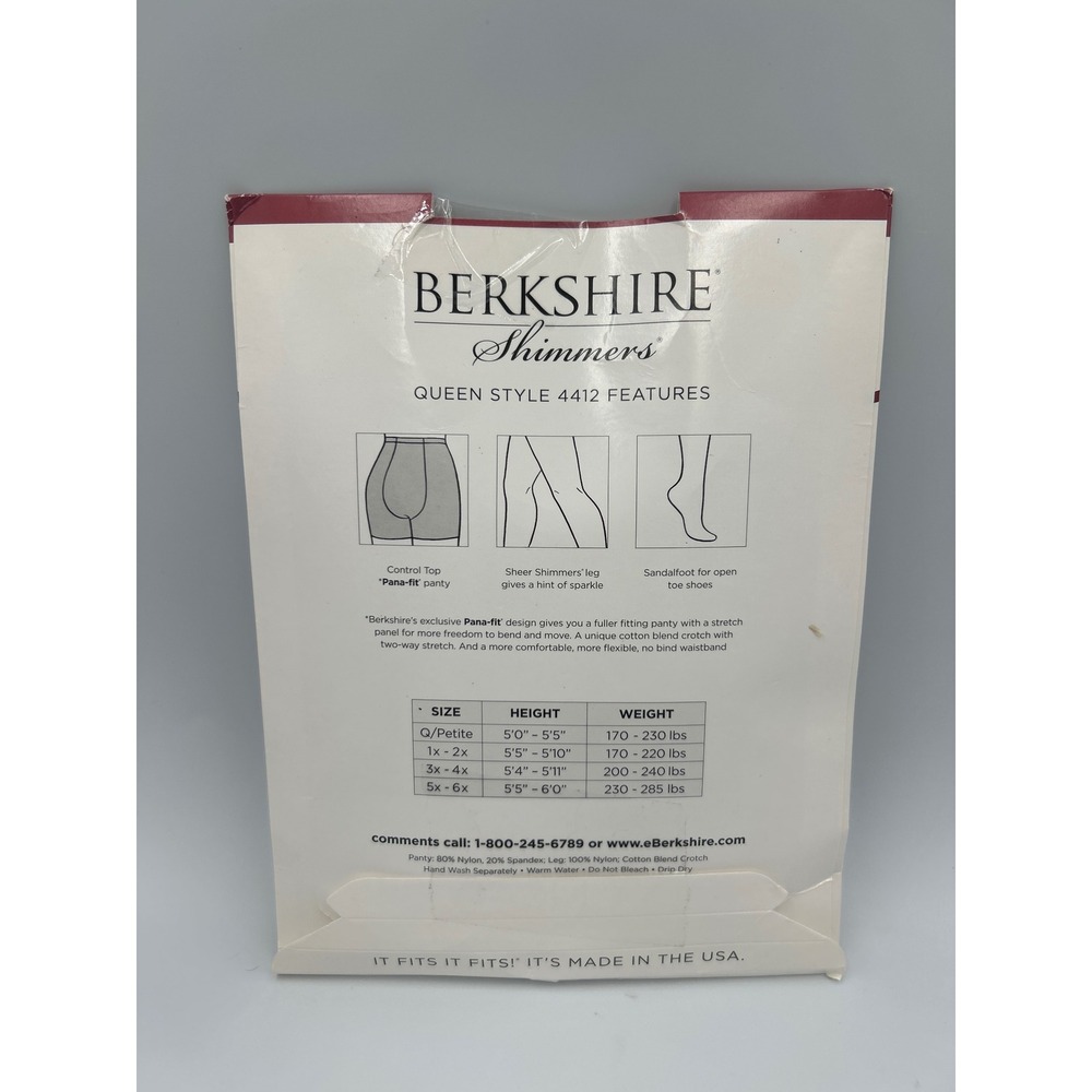 Berkshire Shimmers Queen Pantyhose Candlelight 4412 Control Top Sandalfoot 5x-6x - Picture 2 of 5